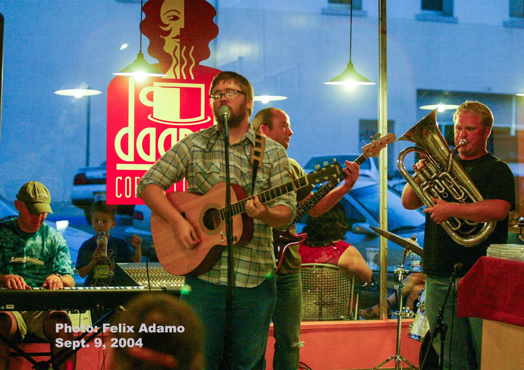 Musicians performing inside Dagny's Coffee Company in 2004