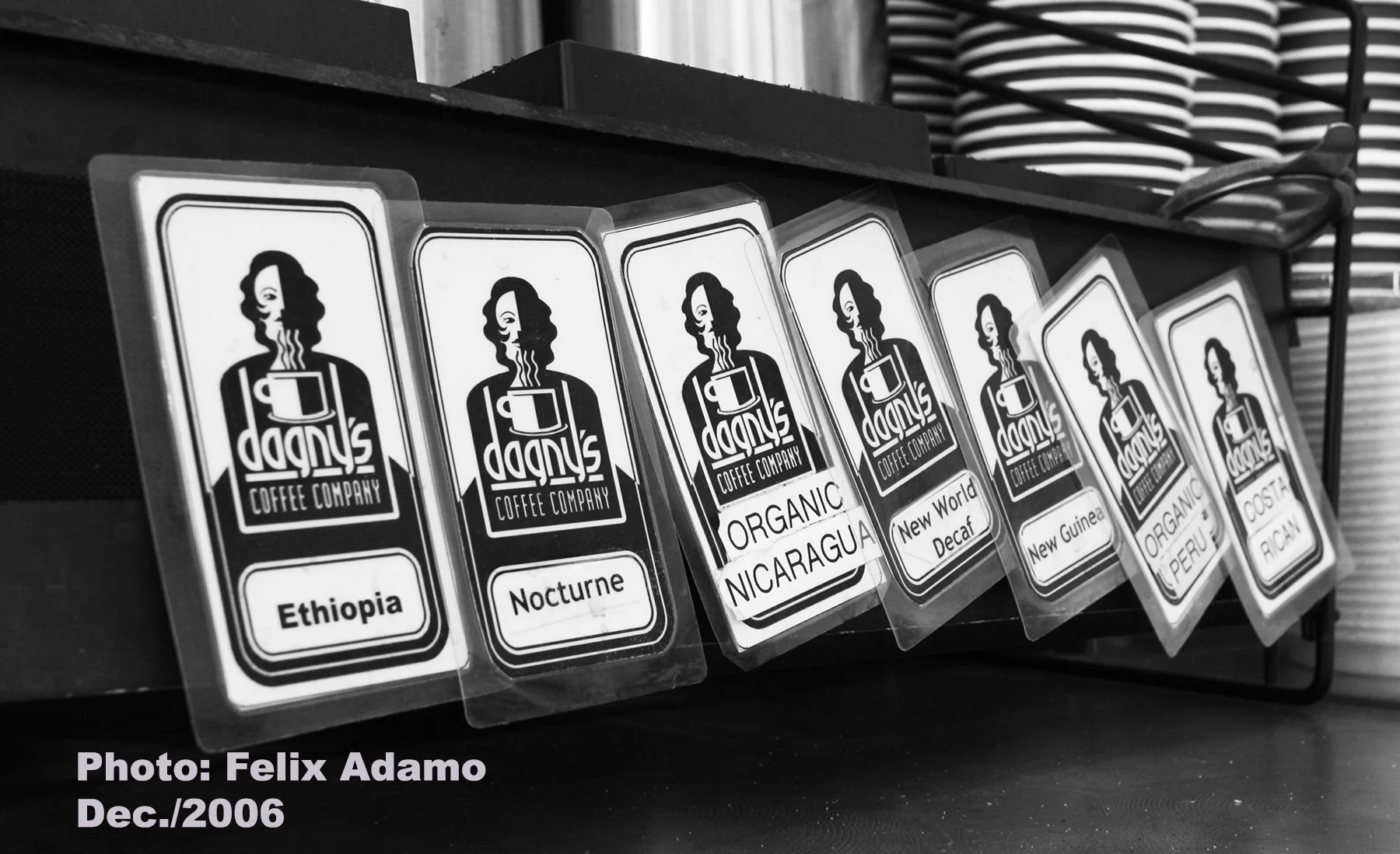 Coffee selection cards at Dagny's in 2006